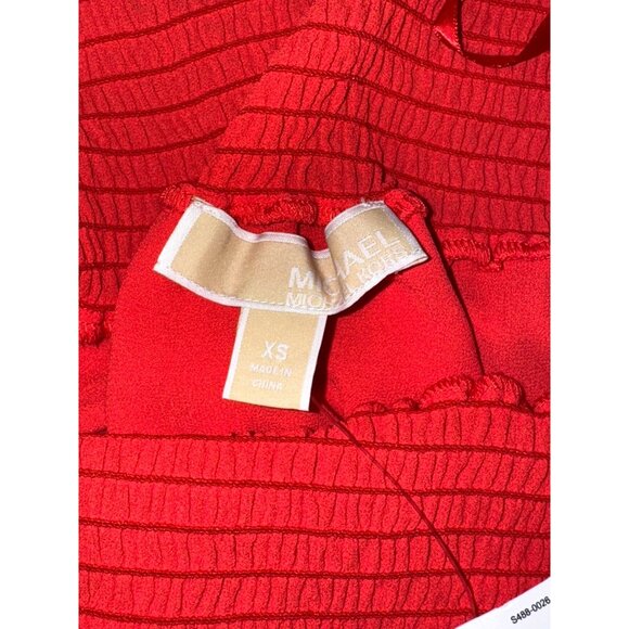 Michael Michael Kors Red Smocked Neck Chiffon Blouse With 3/4 Sleeves XS Womens - Picture 3 of 10